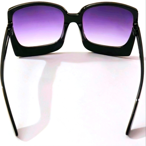 Full Eye Cover Rounded Squared Black Sunglasses W/ Purple Transition Lense - Picture 4 of 4